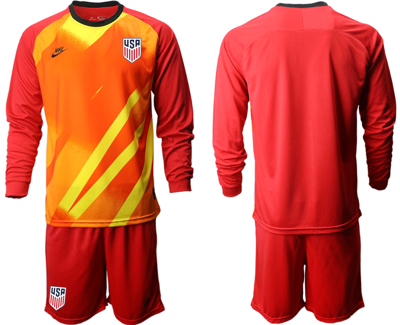 Men 2020-2021 Season National team United States goalkeeper Long sleeve red Soccer Jersey2